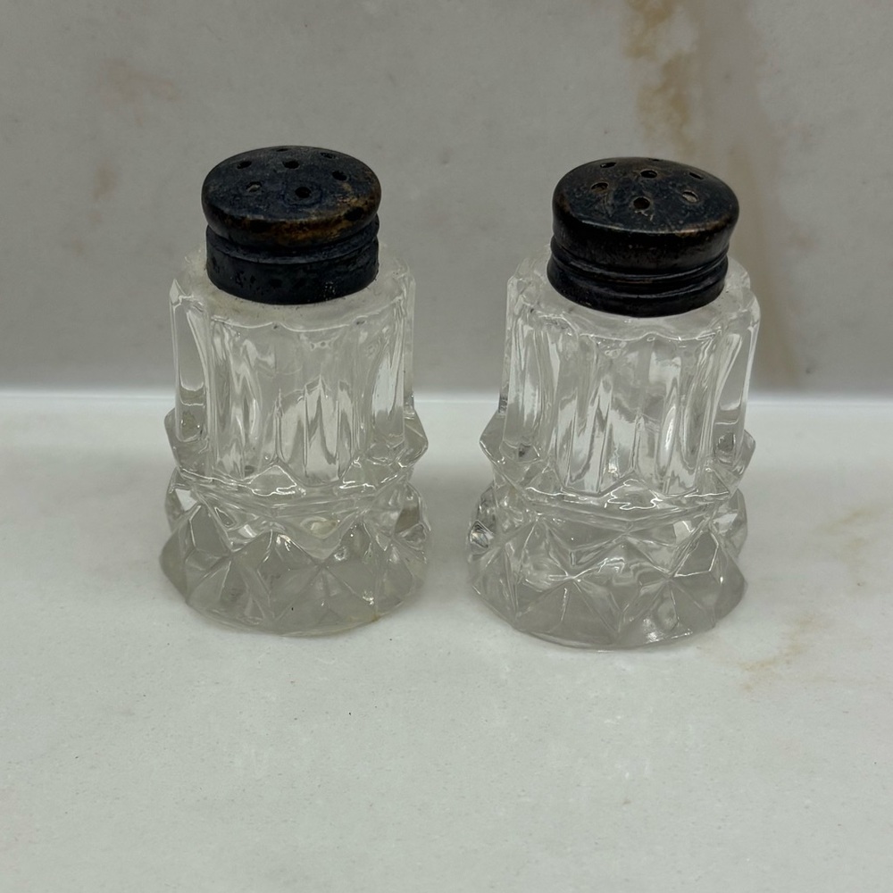 Vintage Miniature Glass Salt and Pepper Shakers With Silver Tops 1960s Classic